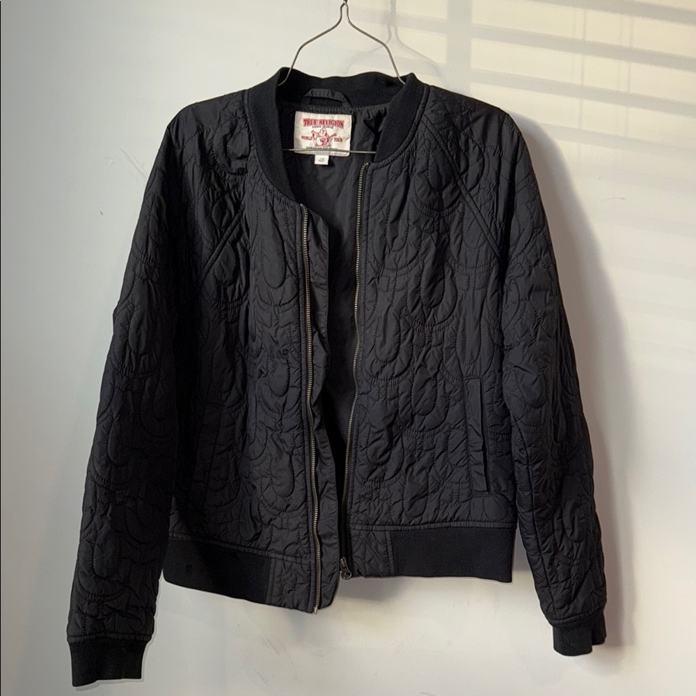 True Religion Black Bomber Jacket Quilted Lightweight